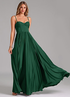 Azazie Tyla Vestidos de damas de honor Vestido de Verde Oscuro de Satén Elástico de Corte en A con Escote de Corazón image5