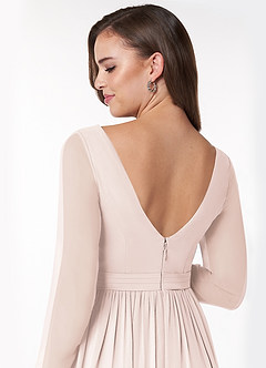 Azazie Teton Maternity Bridesmaid Dresses A-Line Long Sleeve Chiffon Floor-Length Dress image6
