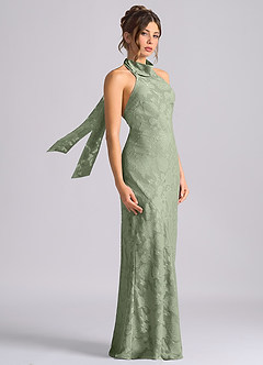 Azazie Velli Jurken voor bruidsmeisjes Jurk van Bloemen Burn-out met Zeemeermin Hoge Kraag Agave image4