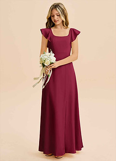 Azazie Bondi Junior Jurk van Stretch Satijn met A-Lijn Zijsplit Bourgondië image5