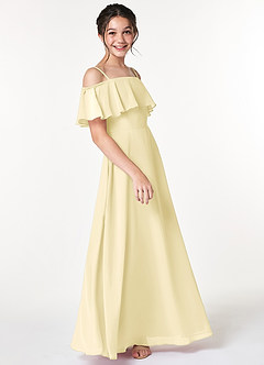 Azazie Maggie Junior Lemon Sorbet A-Line Off the Shoulder Chiffon Dress image4