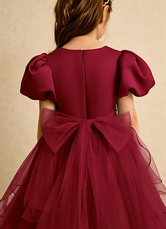 Azazie Cocoa Abiti da Ragazza di Fiori Abito Principessa in Tulle Plissettato Borgogna image9