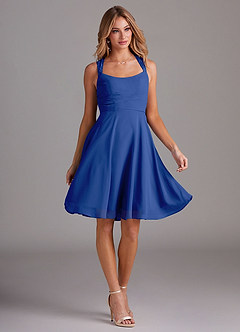 Azazie Vina Bridesmaid Dresses Royal Blue A-Line Lace Chiffon Dress image5