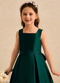 Azazie Josie Flower Girl Dresses Pine A-Line Pleated Matte Satin Dress image5