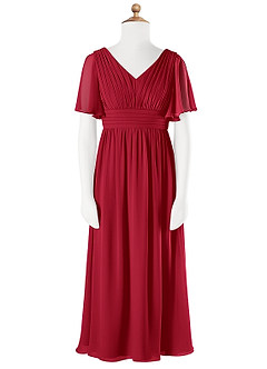 Azazie Temeka Junior Scarlet A-Line Pleated Chiffon Dress image5