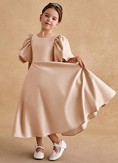 Azazie Sugarplum Flower Girl Dresses English Rose A-Line with Sleeves Matte Satin Dress image5