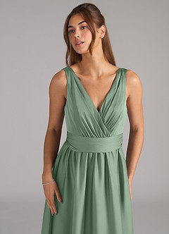 Azazie Kora Brudtärnklänningar Klänning av A-Linje i Stretch Satin Plisserad Matcha image7