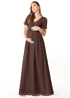 Azazie Verna Abiti da damigella d'onore premaman Abito A-Line Increspato con Scollo a V Chiffon Floor-Length image3