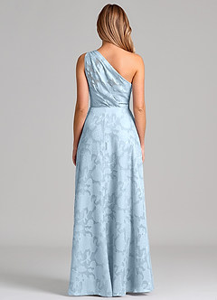 Azazie Phaedra Bridesmaid Dresses Sky Blue A-Line One Shoulder Floral Burnout Dress image6