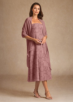 Azazie Lorain Abiti per la Madre della Sposa Abito A-Line in Burnout Floreale Plissettato Rosa Polverosa image4