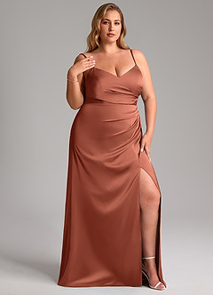 Azazie Azuree Bridesmaid Dresses Clay A-Line Pleated Stretch Satin Dress image12