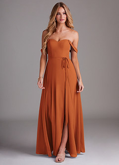 Azazie Aaron Bridesmaid Dresses Cinnamon A-Line Off the Shoulder Chiffon Convertible Dress image4