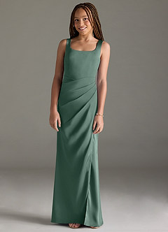 Azazie Mero Junior Meerjungfrau-Linie Plissee Stretch-Satin Kleid Eukalyptus image1