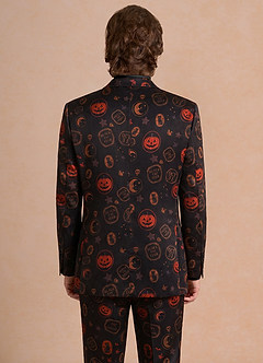 front Caleb Schwarz Anzugjacke mit Vintage-Halloween-Print