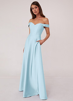 Barbie ♥ Azazie Bridesmaid Dresses Sky Blue A-Line Off the Shoulder Stretch Satin Convertible Dress image4