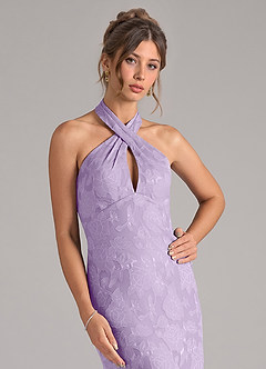 Azazie Marlissa Bridesmaid Dresses Lilac Sheath Pleated Floral Burnout Dress image4