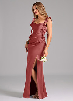Azazie Jessamine Bridesmaid Dresses Antique Rose Sheath Corset Stretch Satin Dress image5