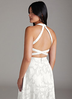 Azazie Clarice Vestidos de madrinha de casamento Vestido Branco de Esgotamento Floral de Linha A com Fenda Lateral image6