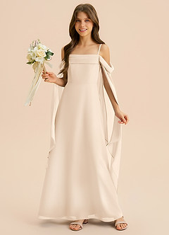 Azazie Moana Junior Linia A Pofałdowany Szyfon Długość podłogi Młodsza druhna Sukienka image4