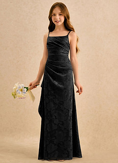 Azazie Cannoli Girls Formal Flower Girl Dresses Black A-Line Pleated Floral Burnout Dress image3