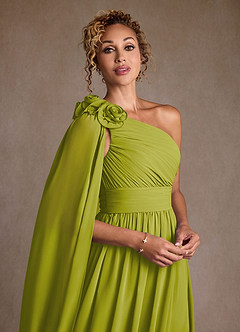 Azazie Lancaster Mère de la mariée Robes Robe Trapèze en Mousseline de soie Une épaule Citronnelle image4