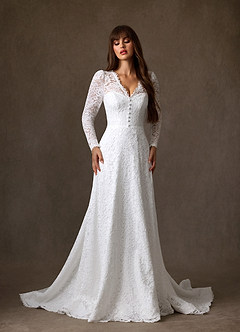 Azazie Kimani Wedding Dresses Diamond White A-Line Lace Dress image8