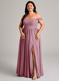 Azazie Calianna Bridesmaid Dresses Vintage Mauve A-Line Off the Shoulder Chiffon Convertible Dress image14