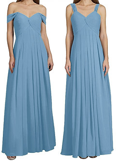 Azazie Kaitlynn Bridesmaid Dresses Steel Blue Empire Ruched Chiffon Convertible Dress image8