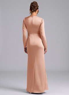 Azazie Valerie Bridesmaid Dresses Rose Gold Mermaid Long Sleeve Stretch Satin Dress image2