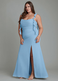 Azazie Jessamine Abiti da Damigella Abito Sirena in Chiffon Corsetto Blu Acciaio image13