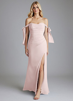 Azazie Nehemia Bridesmaid Dresses Blushing Pink Mermaid Off the Shoulder Chiffon Convertible Dress image1