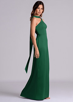 Azazie Phaedra 신부 들러리 드레스 A라인 한쪽 어깨 스트레치 새틴 바닥 길이 드레스 image3