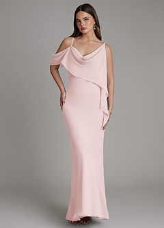 Azazie Yura Bridesmaid Dresses Blushing Pink Mermaid Off the Shoulder Chiffon Dress image4