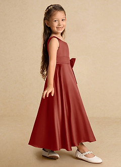 Azazie Lindy Flower Girl Dresses Terracotta A-Line Pleated Matte Satin Dress image5