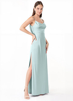 Azazie Alaija Bridesmaid Dresses Sea Glass Mermaid Side Slit Stretch Satin Dress image3