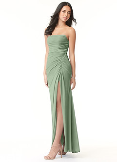 Azazie Darria Bridesmaid Dresses Matcha Sheath Square Neckline Pleated Stretch Chiffon Convertible Dress image3