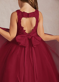 Azazie Calla Flower Girl Dresses Burgundy Ball-Gown Lace Tulle Dress image4