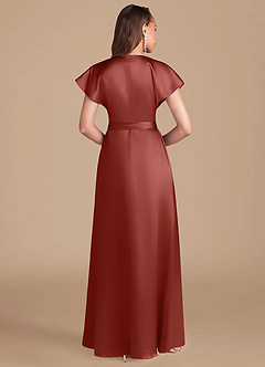 Azazie Nico Bridesmaid Dresses Terracotta A-Line Pleated Metallic Satin Dress image4