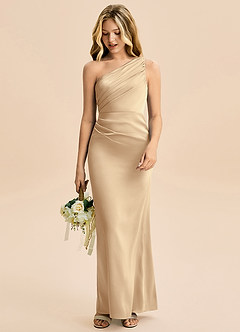 Azazie Akilah Junior Etui Plissee Stretch-Satin Kleid Champagner image3