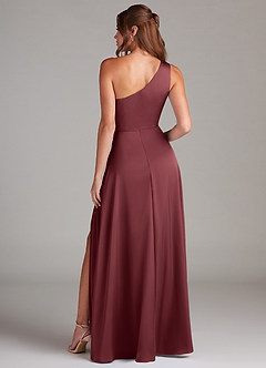 Azazie Brooke Bridesmaid Dresses Merlot A-Line One Shoulder Stretch Satin Dress image7
