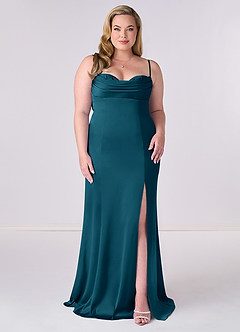 Barbie ♥ Azazie Bridesmaid Dresses Ink Blue Mermaid Corset Stretch Satin Dress image6