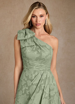 Azazie Easton Mother of the Bride Dresses Dusty Sage Ball-Gown One Shoulder Floral Burnout Dress image3