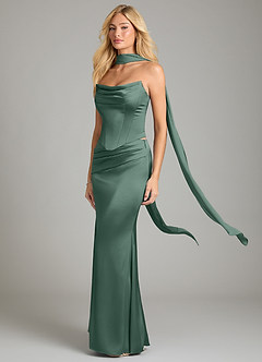 Azazie Sorrel Bridesmaid Dresses Eucalyptus Mermaid Strapless Stretch Satin Convertible Dress image1