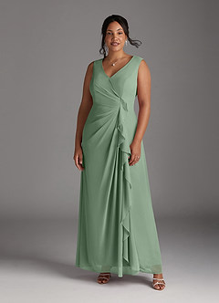 Azazie Manuella vestidos de madre de la novia Vestido de Matcha de Gasa de Corte En A con Cuello en V plisado image11