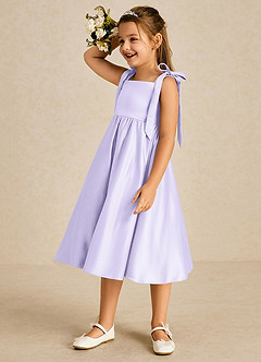 Azazie Chelsie Flower Girl Dresses Lilac A-Line Bow Matte Satin Dress image4