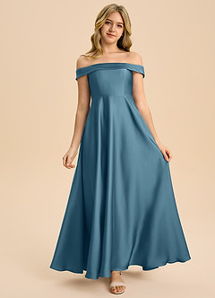 Azazie Sissy Junior Abito A-Line in Raso Elasticizzato a Spalla Scoperta Bermuda image4