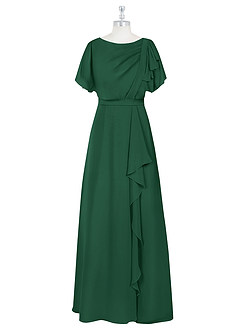 Azazie Aaliyah At-home Try On Dresses A-Line Scoop Pleated Chiffon Floor-Length Dress image6