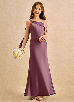 Azazie Almond Girls Formal Jurken voor bloemenmeisjes Kokerjurk Jurk van Stretch Satijn One-shoulder Amethist image2