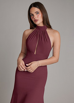 Azazie Magda Bridesmaid Dresses Cabernet Mermaid High Neck Chiffon Dress image6