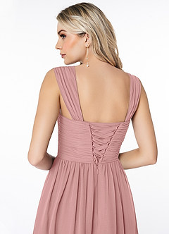 Azazie Angie Robes de demoiselle d'honneur Robe Trapèze en Mousseline de soie Corset Rose Poussiéreuse image3
